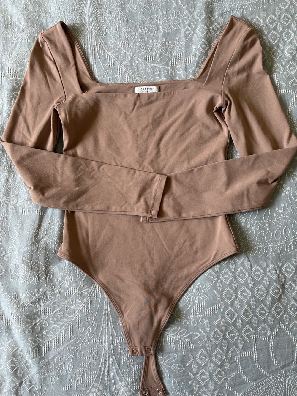Babaton Square Neck Long Sleeve Bodysuit in Taupe